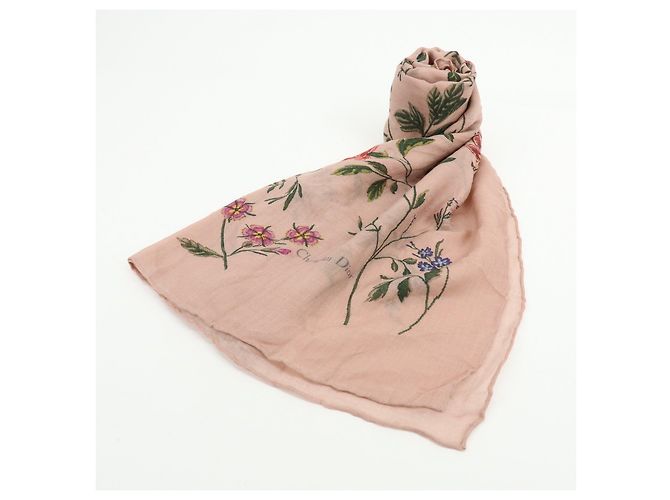 Sciarpa Christian Dior 100% Cashmere Uccelli Fiori Rosa Verde Blu Rosso - vista 16
