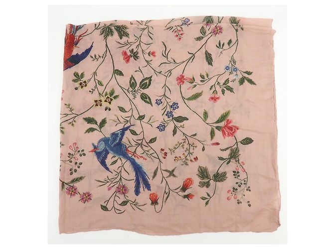 Sciarpa Christian Dior 100% Cashmere Uccelli Fiori Rosa Verde Blu Rosso - vista 3