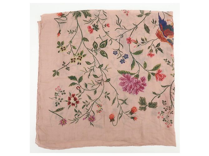 Sciarpa Christian Dior 100% Cashmere Uccelli Fiori Rosa Verde Blu Rosso - vista 4