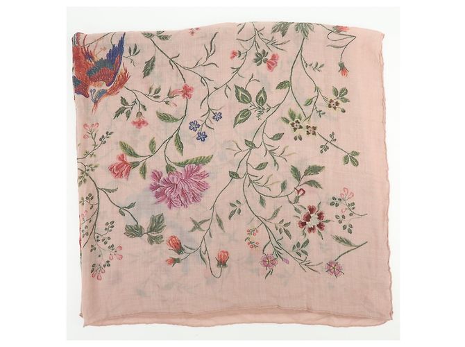 Sciarpa Christian Dior 100% Cashmere Uccelli Fiori Rosa Verde Blu Rosso - vista 5