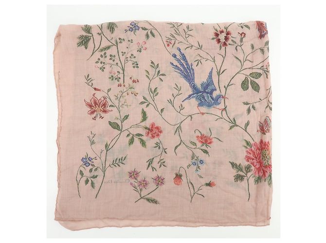 Sciarpa Christian Dior 100% Cashmere Uccelli Fiori Rosa Verde Blu Rosso - vista 6