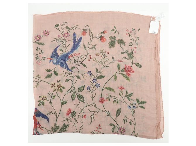 Sciarpa Christian Dior 100% Cashmere Uccelli Fiori Rosa Verde Blu Rosso - vista 7
