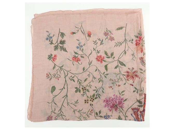 Sciarpa Christian Dior 100% Cashmere Uccelli Fiori Rosa Verde Blu Rosso - vista 8