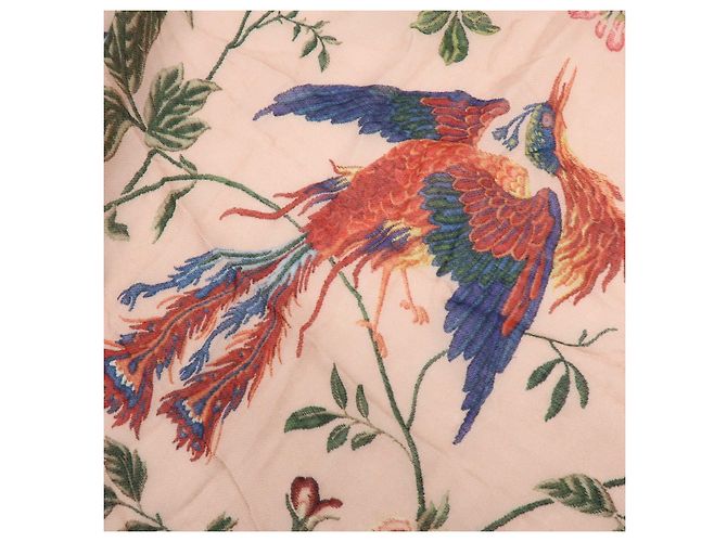 Sciarpa Christian Dior 100% Cashmere Uccelli Fiori Rosa Verde Blu Rosso - vista 9