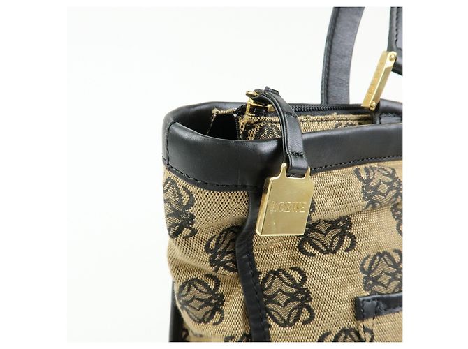 Borsa Tote LOEWE Anagram in tela jacquard e pelle Beige Black - vista 13