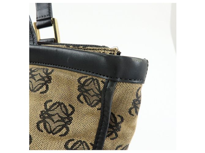 Borsa Tote LOEWE Anagram in tela jacquard e pelle Beige Black - vista 14