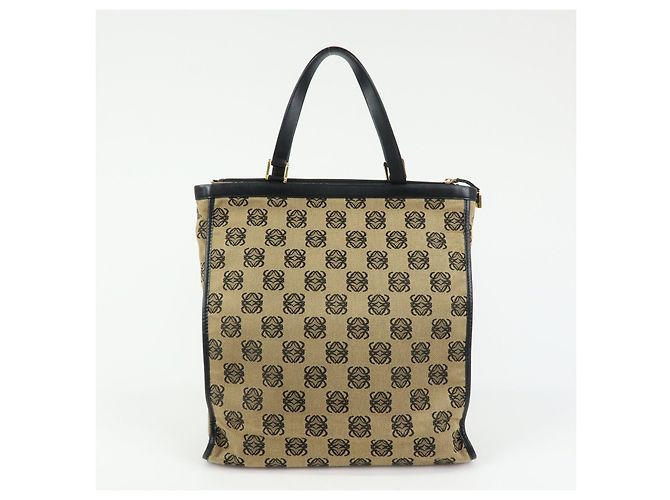 Borsa Tote LOEWE Anagram in tela jacquard e pelle Beige Black - vista 2