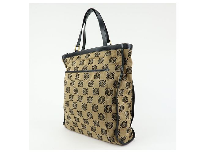 Borsa Tote LOEWE Anagram in tela jacquard e pelle Beige Black - vista 3