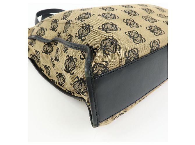 Borsa Tote LOEWE Anagram in tela jacquard e pelle Beige Black - vista 9