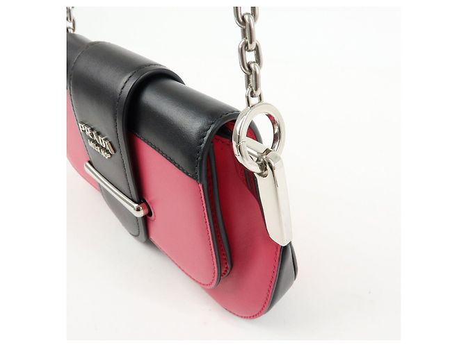 Borsa a tracolla mini con catena in pelle PRADA Sidonie Rosa Nero - vista 12