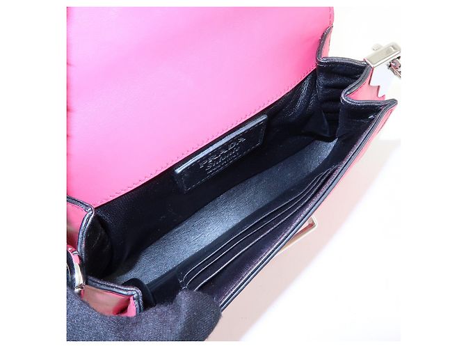 Borsa a tracolla mini con catena in pelle PRADA Sidonie Rosa Nero - vista 15