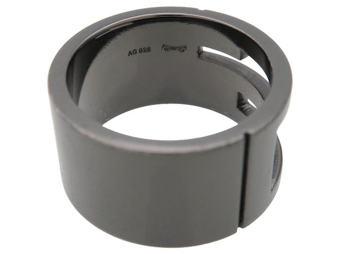 Anello GUCCI G-Outcut SV925 Nero Argento 224031 US8.5 EU58 HK18 - vista 5