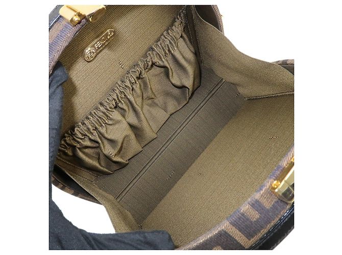 Borsa a mano e a tracolla 2Way FENDI in tela Zucca e pelle Marrone Nero - vista 11