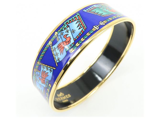 Hermès HERMES Email GM Bracciale Rigido Placcato Oro Blu Multicolor - vista 6