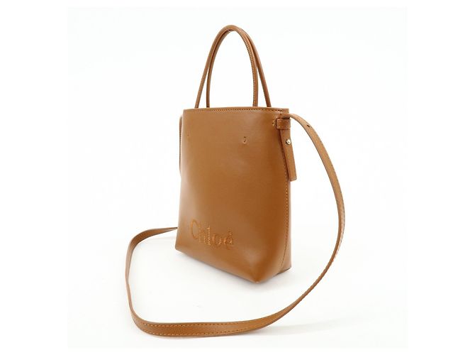 Chloé Chloe Micro Tote Bag Pelle Borsa 2Way Borsa a Spalla Borsa a Mano Camel - vista 3