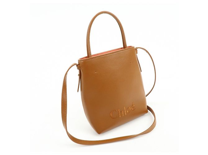 Chloé Chloe Micro Tote Bag Pelle Borsa 2Way Borsa a Spalla Borsa a Mano Camel - vista 4