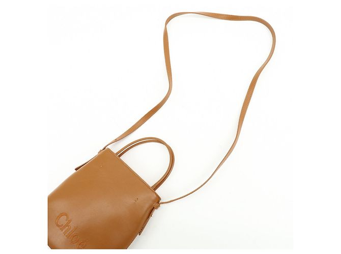 Chloé Chloe Micro Tote Bag Pelle Borsa 2Way Borsa a Spalla Borsa a Mano Camel - vista 6