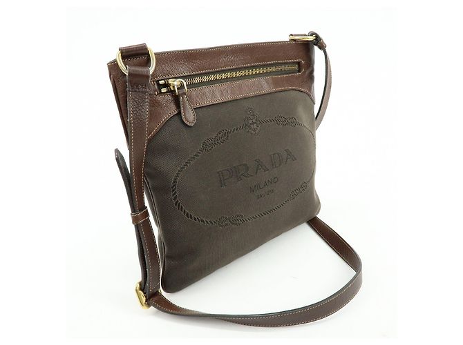 Borsa a spalla e borsa a tracolla in pelle jacquard con logo PRADA Marrone - vista 4