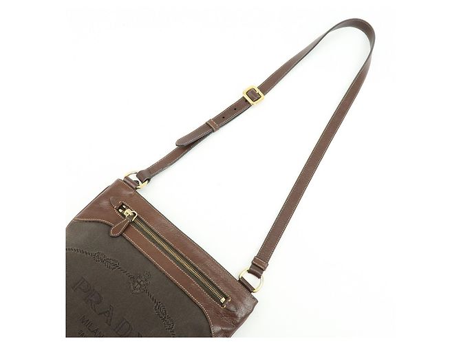 Borsa a spalla e borsa a tracolla in pelle jacquard con logo PRADA Marrone - vista 6