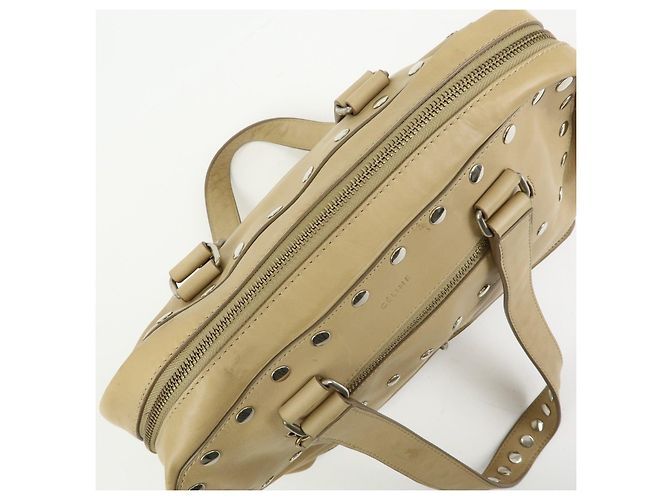 Céline Borsa a mano in pelle CELINE Bowling Bag Beige Studs - vista 20