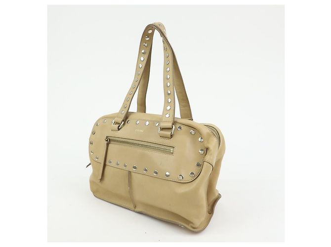 Céline Borsa a mano in pelle CELINE Bowling Bag Beige Studs - vista 3