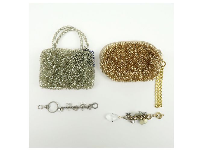 Autre Marque ANTEPRIMA Set di 4 pochette e charm per borsa in PVC Wire Silver Gold - vista 2