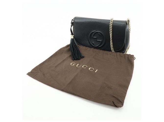 GUCCI SOHO Borsa a Tracolla e Spalla in Pelle di Vitello con Catena Nera 536224 - vista 24