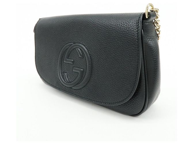 GUCCI SOHO Borsa a Tracolla e Spalla in Pelle di Vitello con Catena Nera 536224 - vista 3