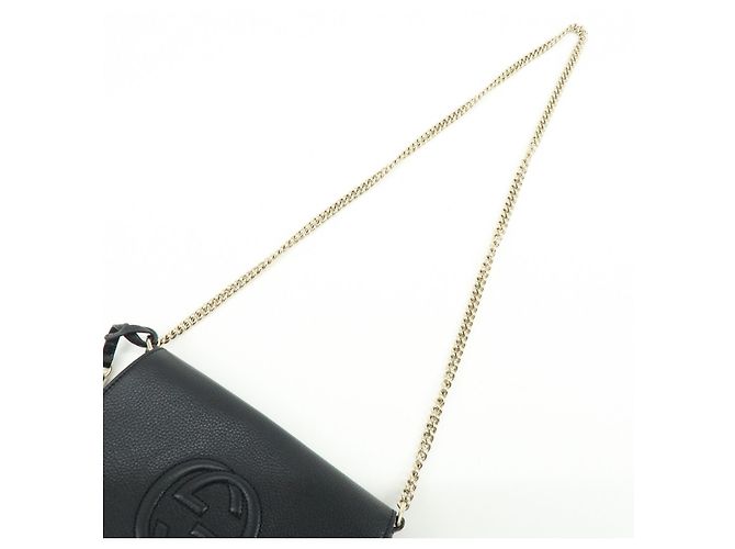 GUCCI SOHO Borsa a Tracolla e Spalla in Pelle di Vitello con Catena Nera 536224 - vista 6