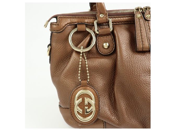 Autre Marque GUCCI Sukey Interlocking G Borsa a tracolla 2Way in pelle Bronze 247902 - vista 18