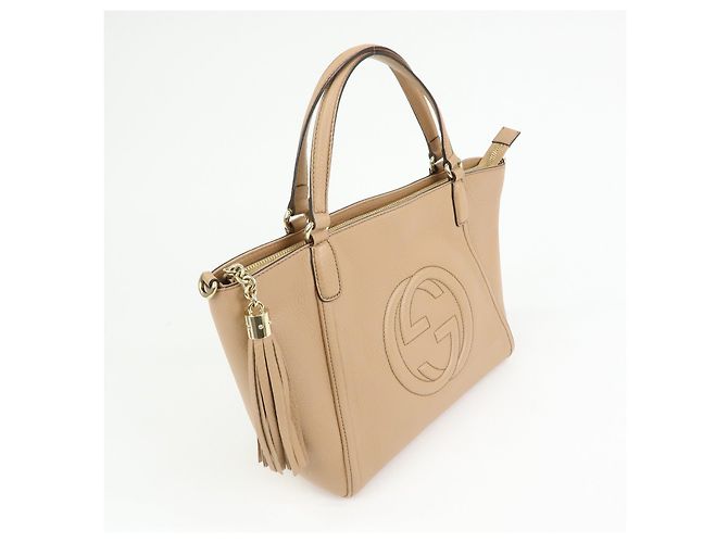 Borsa a mano 2Way in pelle GUCCI SOHO Interlocking G Beige 369176 - vista 4