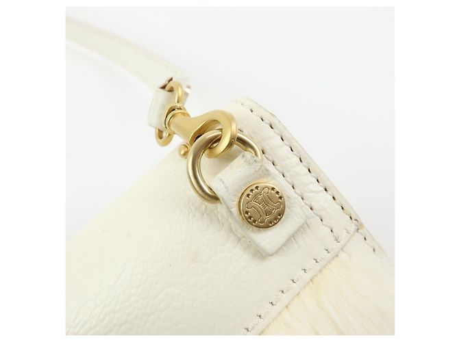 Céline Borsa a spalla e crossbody CELINE Triomphe in pelle e pelliccia di coniglio, Ivory - vista 10