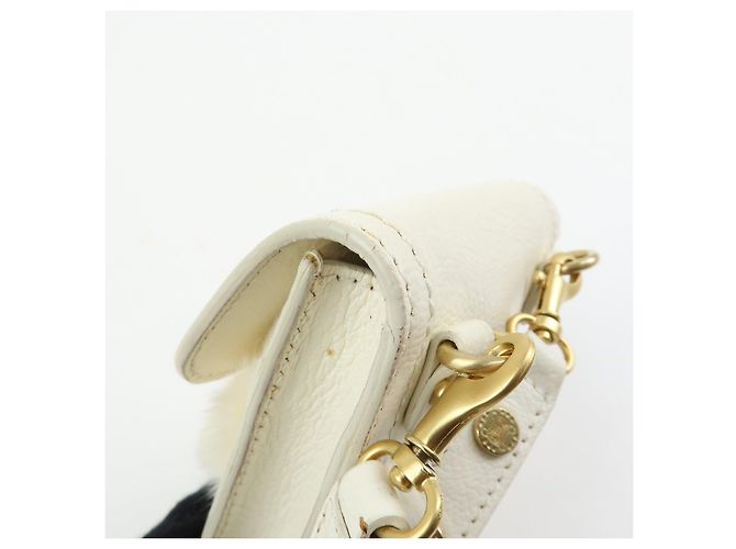 Céline Borsa a spalla e crossbody CELINE Triomphe in pelle e pelliccia di coniglio, Ivory - vista 16