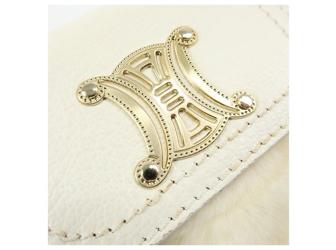 Céline Borsa a spalla e crossbody CELINE Triomphe in pelle e pelliccia di coniglio, Ivory - vista 17