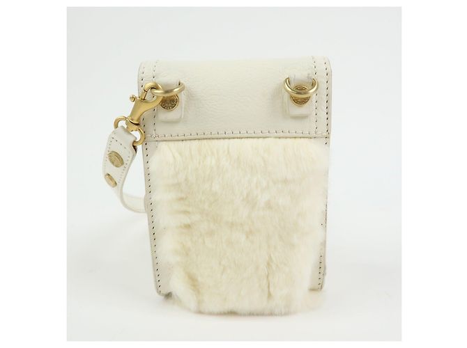 Céline Borsa a spalla e crossbody CELINE Triomphe in pelle e pelliccia di coniglio, Ivory - vista 2