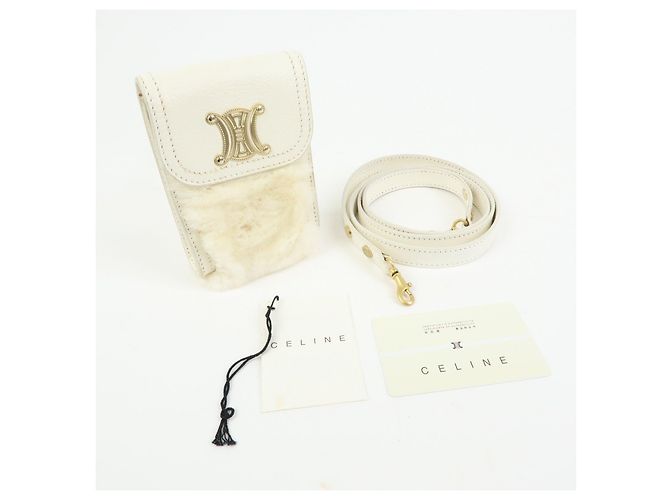 Céline Borsa a spalla e crossbody CELINE Triomphe in pelle e pelliccia di coniglio, Ivory - vista 24