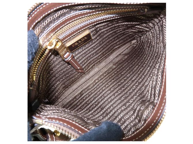 Borsa a tracolla e borsa a spalla PRADA in tela jacquard e pelle Marrone - vista 11