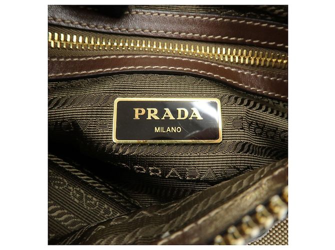 Borsa a tracolla e borsa a spalla PRADA in tela jacquard e pelle Marrone - vista 12