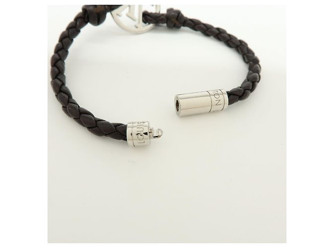 Bracciale Louis Vuitton LV Circle in pelle e metallo Nero M6188 - vista 10
