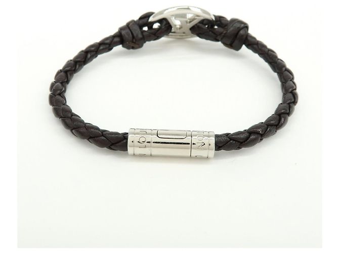Bracciale Louis Vuitton LV Circle in pelle e metallo Nero M6188 - vista 2