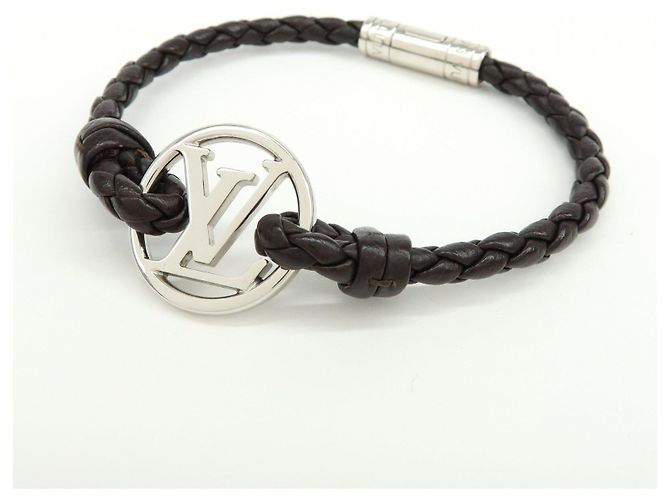 Bracciale Louis Vuitton LV Circle in pelle e metallo Nero M6188 - vista 3