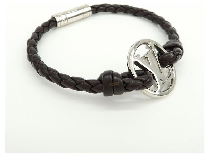 Bracciale Louis Vuitton LV Circle in pelle e metallo Nero M6188 - vista 4