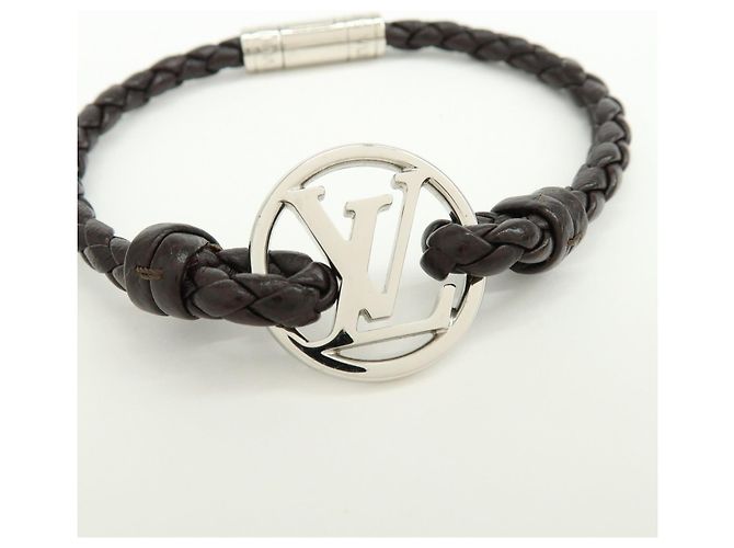 Bracciale Louis Vuitton LV Circle in pelle e metallo Nero M6188 - vista 5