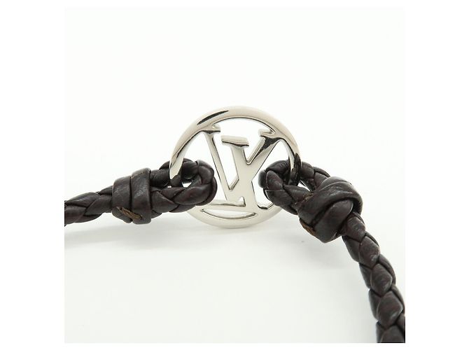 Bracciale Louis Vuitton LV Circle in pelle e metallo Nero M6188 - vista 6