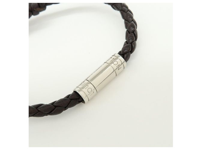 Bracciale Louis Vuitton LV Circle in pelle e metallo Nero M6188 - vista 8