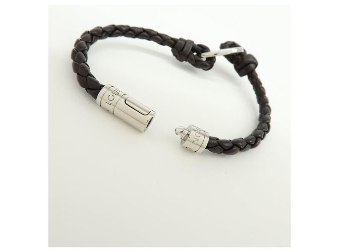 Bracciale Louis Vuitton LV Circle in pelle e metallo Nero M6188 - vista 9