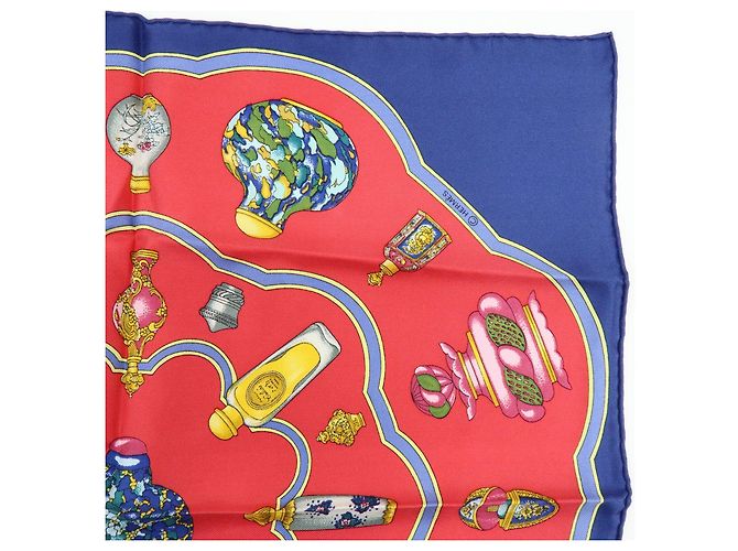Hermès HERMES Carre 45 Set aus 2 Seidentüchern 100% Seide Rot Marine Grau - Ansicht 15