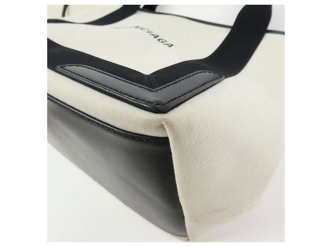 BALENCIAGA Borsa Cabas Small in tela e pelle Navy Ivory 339933 - vista 11