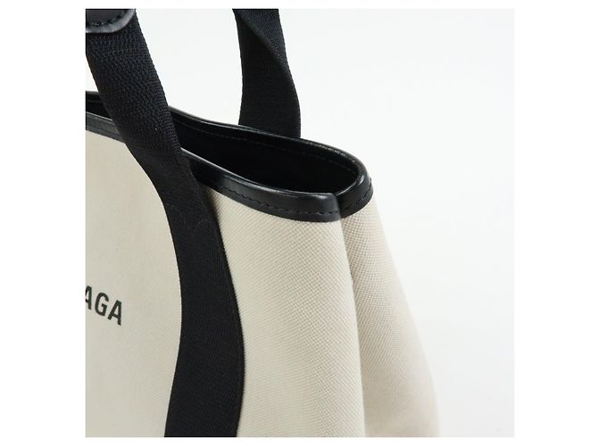 BALENCIAGA Borsa Cabas Small in tela e pelle Navy Ivory 339933 - vista 13