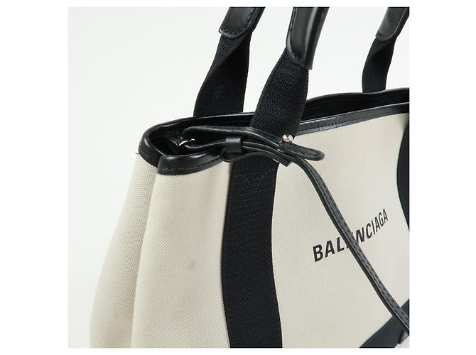 BALENCIAGA Borsa Cabas Small in tela e pelle Navy Ivory 339933 - vista 14